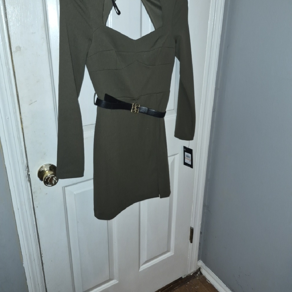 BCBG Olive Long-Sleeve Cutout Mini Dress with Belt